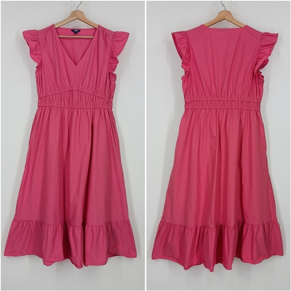 Chaps Ruffle Sleeve Cotton Midi Dress
